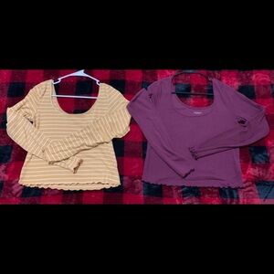 Striped Yellow and Maroon Long Sleeve Large Crop Tops